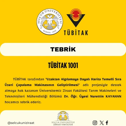 TÜBİTAK 1001 PROJESİ Desteklenmeye Hak Kazanmıştır.